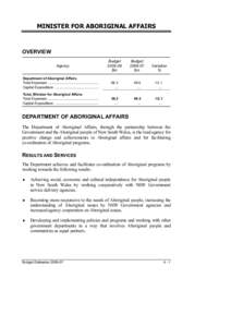 MINISTER FOR ABORIGINAL AFFAIRS  OVERVIEW Budget[removed] $m