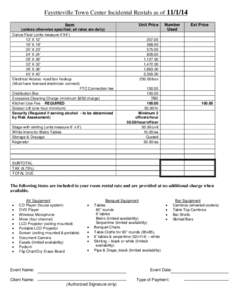 Fayetteville Town Center Incidental Rentals as ofUnit Price Item (unless otherwise specified, all rates are daily) Dance Floor (units measure 4’X4’)