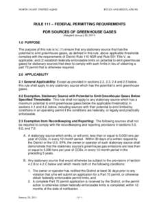 NORTH COAST UNIFIED AQMD  RULES AND REGULATIONS RULE 111 – FEDERAL PERMITTING REQUIREMENTS FOR SOURCES OF GREENHOUSE GASES