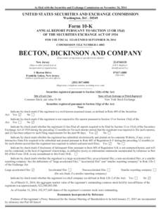 As filed with the Securities and Exchange Commission on November 26, 2014  UNITED STATES SECURITIES AND EXCHANGE COMMISSION Washington, D.C[removed]Form 10-K