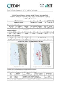 Center for Disaster Management and Risk Reduction Technology  CEDIM Forensic Disaster Analysis Group – Impact Summary No.2 Contributors: Silke Eggert, James Daniell, Andreas Hoechner, Joachim Fohringer, Yong Zhang, Ron