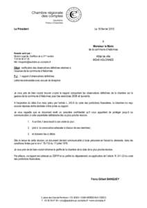 Le Président  Le 19 février 2015 à Monsieur le Maire