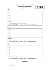 Territory-wide System Assessment 2009 Secondary 3 English Language Marking Scheme Part[removed].