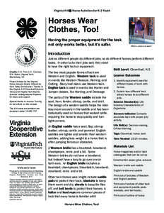 Virginia 4-H  Horse Activities for K-3 Youth Horses Wear Clothes, Too!