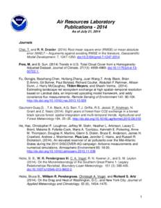 Air Resources Laboratory Publications[removed]As of July 21, 2014 Journals Chai, T. and R. R. Draxler[removed]Root mean square error (RMSE) or mean absolute