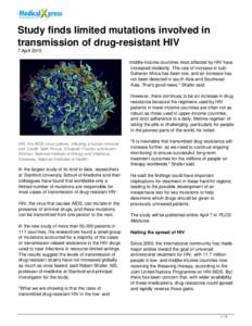 Study finds limited mutations involved in transmission of drug-resistant HIV
