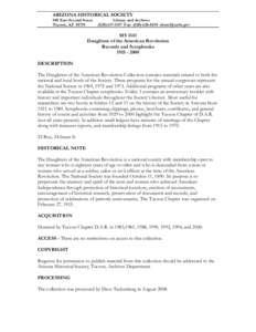 ARIZONA HISTORICAL SOCIETY 949 East Second Street Tucson, AZ[removed]Library and Archives[removed]Fax: ([removed]removed]
