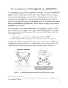 DER communication over a WAN Using SEP 2.0 versus IEC[removed]OPC UA This white paper compares the two communication technologies: Smart Energy Profile (SEP) 2.0 and IEC[removed]OPC Unified Architecture (UA) as well as provi