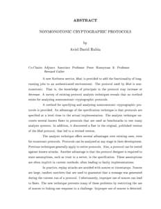 ABSTRACT NONMONOTONIC CRYPTOGRAPHIC PROTOCOLS by Aviel David Rubin Co-Chairs: Adjunct Associate Professor Peter Honeyman & Professor Bernard Galler