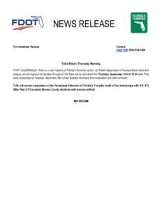 NEWS RELEASE For Immediate Release Contact: Chad Huff, (