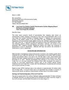 Montana DEQ - Lost Creek Fan Shallow Aquifer Potentiometric Surface Mapping Report - Kalispell, MT