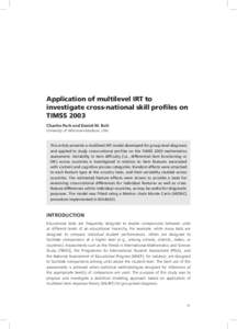 Application of multilevel irt to investigate cross-national skill profiles on timss 2003 Chanho Park and Daniel M. Bolt University of Wisconsin-Madison, USA