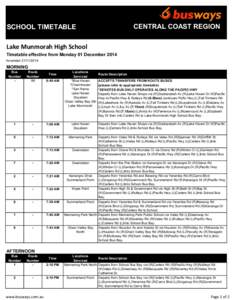 CENTRAL COAST REGION  SCHOOL TIMETABLE Lake Munmorah High School Timetable effective from Monday 01 December 2014 Amended[removed]