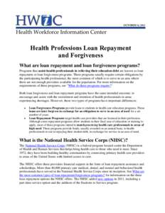 Health Professions Loan Repayment and Forgiveness