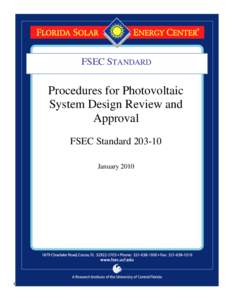 DRAFT  FSEC STANDARD Procedures for Photovoltaic System Design Review and