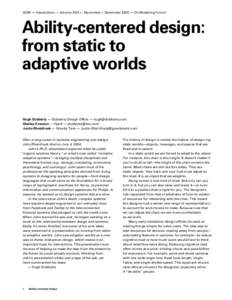 ACM — Interactions — Volume XVII — November + December 2010 — On Modeling Forum  Ability-centered design: from static to adaptive worlds