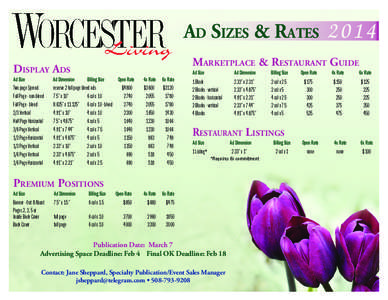 Ad Sizes & Rates 2014 Marketplace & Restaurant Guide Display Ads		  Ad Size
