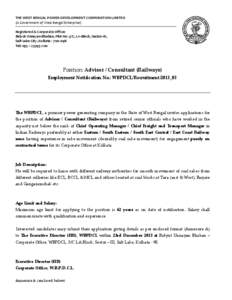 THE WEST BENGAL POWER DEVELOPMENT CORPORATION LIMITED (A Government of West Bengal Enterprise) Registered & Corporate Office: Bidyut Unnayan Bhaban, Plot No. 3/C, LA-Block, Sector-III, Salt Lake City, Kolkata[removed]T