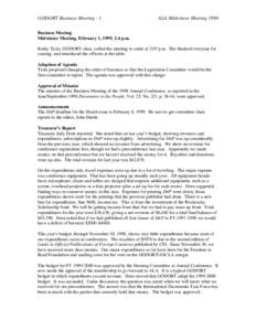 GODORT Business Meeting - 1  ALA Midwinter Meeting 1999 Business Meeting Midwinter Meeting, February 1, 1999, 2-4 p.m.