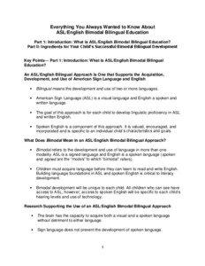 Everything You Always Wanted to Know About ASL/English Bimodal Bilingual Education Part 1: Introduction: What is ASL/English Bimodal Bilingual Education?