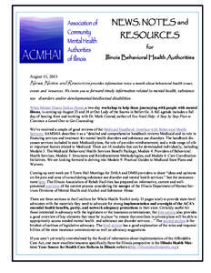    NEWS, NOTES and RESOURCES for Illinois Behavioral Health Authorities