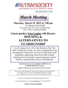 March Meeting     Thursday, March 19, 2015 at 7:00 pm St. Ephrem’s Social Hall