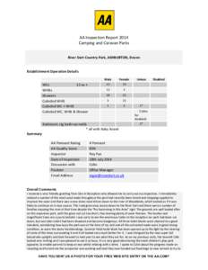 AA Inspection Report 2014 Camping and Caravan Parks River Dart Country Park, ASHBURTON, Devon Establishment Operation Details WCs