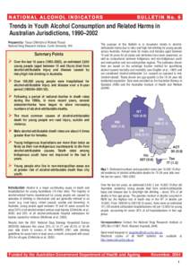 NATIONAL ALCOHOL IND IC ATORS  BULLETIN No. 6 Trends in Youth Alcohol Consumption and Related Harms in Australian Jurisdictions, 1990–2002