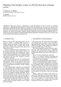 Modeling of the borehole vicinity in a Hot Dry Rock heat exchanger system F. Dedecker, D. Billaux ITASCA Consultants, S.A., Ecully, France  S. Gentier