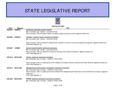 STATE LEGISLATIVE REPORT February 20, 2007 Bill # HB[removed]Sponsor