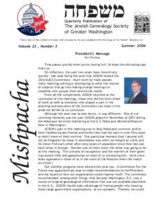 hxpsm Quarterly Publication of The Jewish Genealogy Society of Greater Washington