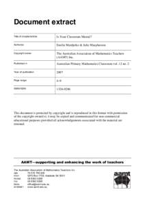 Document extract Title of chapter/article Is Your Classroom Mental?  Author(s)