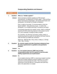 Board of Pharmacy - Compounding Questions and Answers