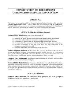 CONSTITUTION OF THE STUDENT OSTEOPATHIC MEDICAL ASSOCIATION ARTICLE I – Name