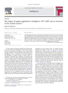 The impact of papers published in Intelligence 1977–2007 and an overview of the citation classics