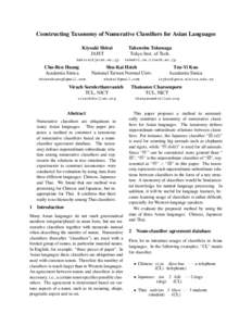 Constructing Taxonomy of Numerative Classifiers for Asian Languages Kiyoaki Shirai JAIST Takenobu Tokunaga Tokyo Inst. of Tech.