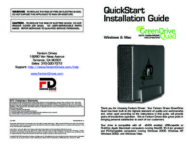 WARNING - TO REDUCE THE RISK OF FIRE OR ELECTRIC SHOCK, DO NOT EXPOSE THIS APPLIANCE TO RAIN OR MOISTURE. CAUTION - TO REDUCE THE RISK OF ELECTRIC SHOCK, DO NOT  QuickStart