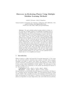 Discovery in Hydrating Plaster Using Multiple Machine Learning Methods Judith E. Devaney, John G. Hagedorn National Institute of Standards and Technology, Gaithersburg MD, [removed], USA, {judith.devaney,john.hagedorn}@