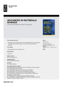 ADVANCES IN MATERIALS SCIENCE The Journal of Gdansk University of Technology Why subscribe and read u