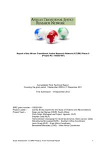 Consolidated Final Technical Covering the grant period 1 September 2008 to 31 December 2011Report Covering the grant period 1 September 2008 to 31 December 2011