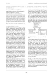 JOURNAL OF INTERDISCIPLINARY RESEARCH  AD ALTA HOLISTIC COMPETENCE OF MANAGERS AS A PREREQUISITE FOR SUCCESSFUL CREATION OF CRISIS PLANS