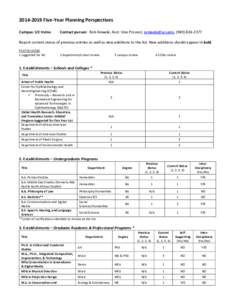 Five-Year Planning Perspectives Campus: UC Irvine Contact person: Rob Ameele, Asst. Vice Provost, , (Report current status of previous entries as well as new additions to the list.