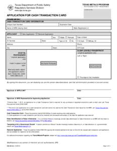 TEXAS METALS PROGRAM  Texas Department of Public Safety Regulatory Services Division  THIS DOCUMENT IS NOT TRANSFERABLE