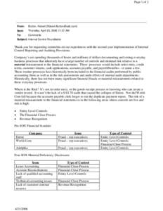 Risk / Entity-level controls / Internal control / Financial audit / Sarbanes–Oxley Act / Audit / Statement on Auditing Standards No. 70: Service Organizations / Internal audit / Enron / Auditing / Accountancy / Business