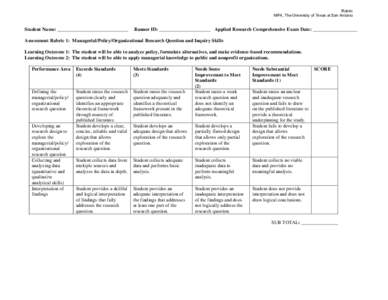 Assessment Rubric 1:  Managerial/Policy/Organizational Research Question and Inquiry Skills