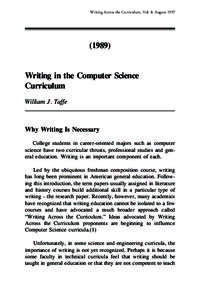 Writing Across the Curriculum, Vol. 8: AugustWriting Across the Curriculum (1989)