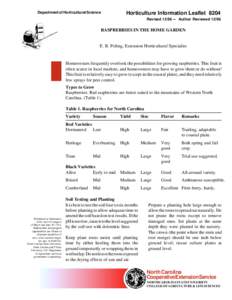 Department of Horticultural Science  Horticulture Information Leaflet 8204 Revised[removed]Author Reviewed[removed]RASPBERRIES IN THE HOME GARDEN