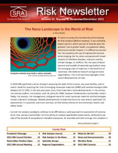 Risk Newsletter Volume 32, Number 6, November/December 2012 The Nano Landscape in the World of Risk Jo Anne Shatkin