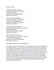 October 28, 2013 The Honorable Patrick J. Leahy Chairman, Committee on the Judiciary United States Senate 224 Dirksen Senate Office Building Washington, DC 20510