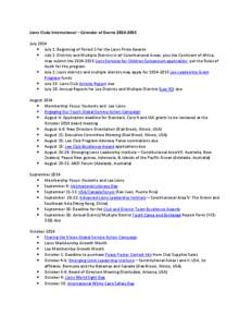 Lions Clubs International – Calendar of Events[removed]July 2014 • July 1: Beginning of Period 1 for the Lions Pride Awards